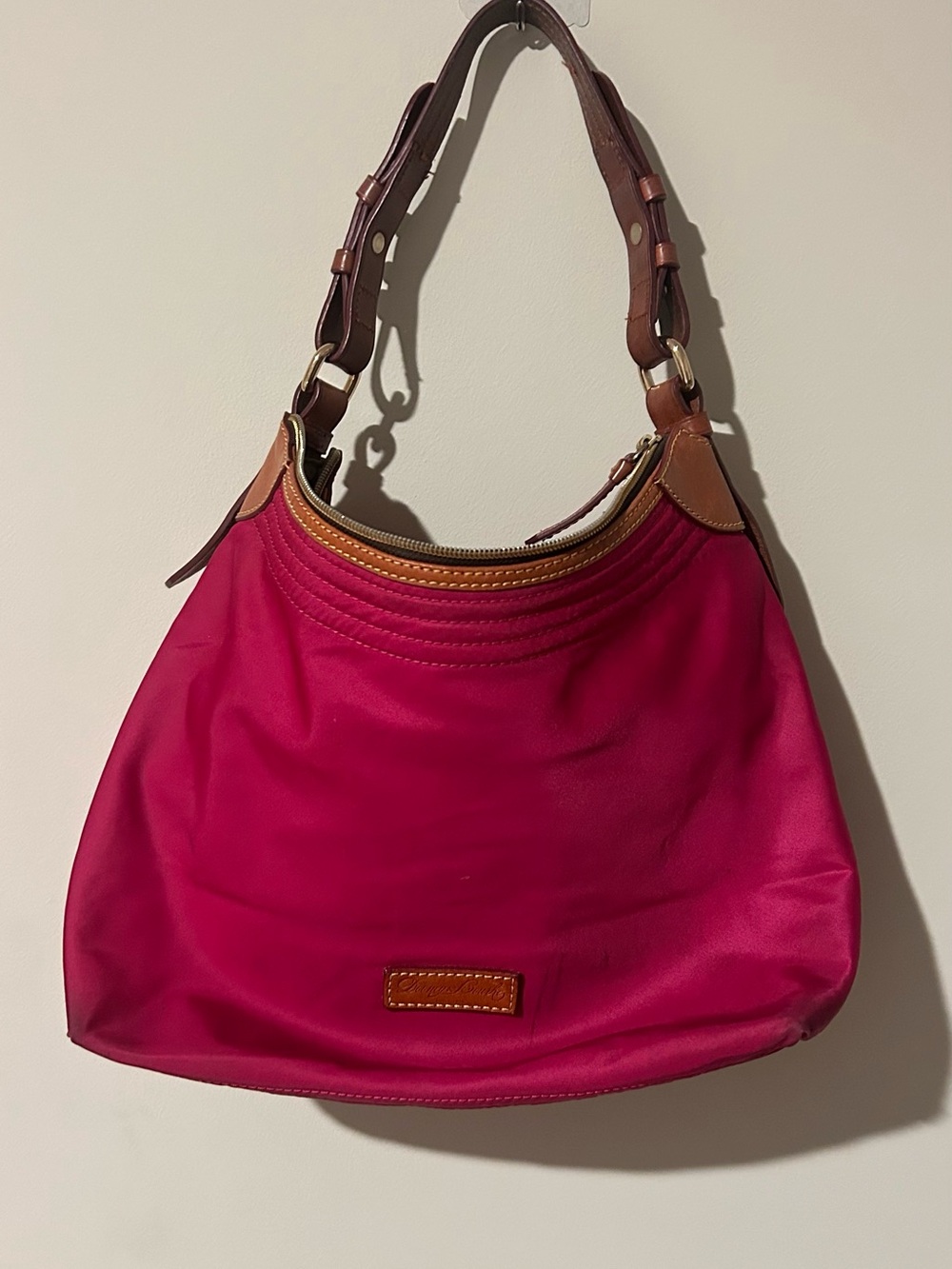 Dooney & Bourke Pink Nylon Leather Trim Hobo Shoulder Bag